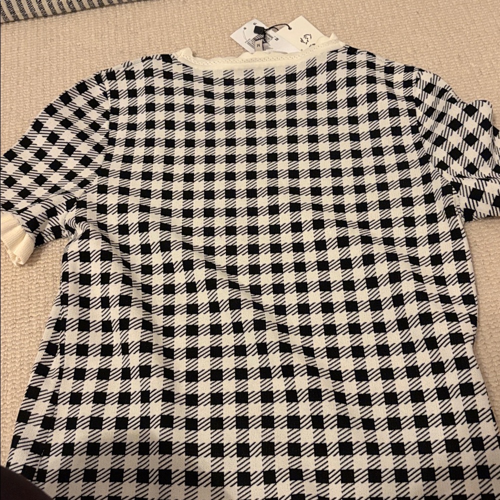 NWT Sea New York M Black and White Gingham Short Sleeve Tee with Scallop Trim - Picture 6 of 7